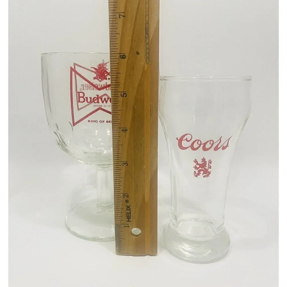 Vintage Budweiser Goblet 16oz & Coors Pilsner Glass 8oz King Of Beers Bow Tie